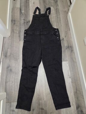 Old Navy Cotton Blend  Plus Size Black Distressed Denim Overalls